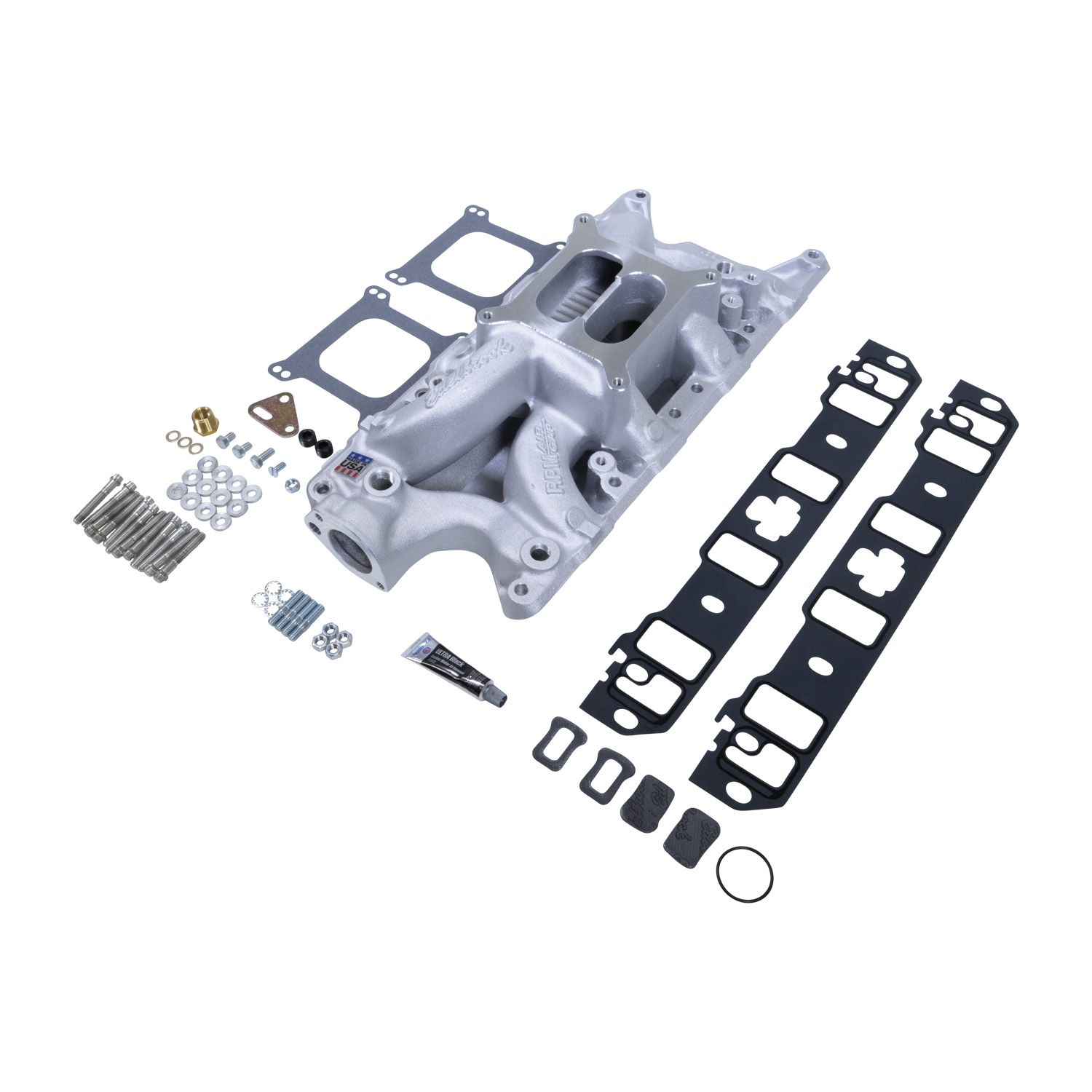 Edelbrock 7521-KIT Manifold & Install Kit, SB Ford RPM Air-Gap 7521 W/Gaskets, Bolts, Studs, RTV